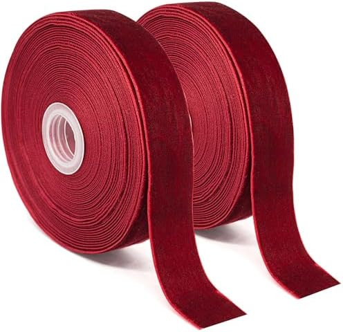 Burgundy/Maroon Velvet Ribbon, 1” × 20Yards (2 Rolls, 10Yards/Rolls) for Gift Wrapping, Flower... | Amazon (US)