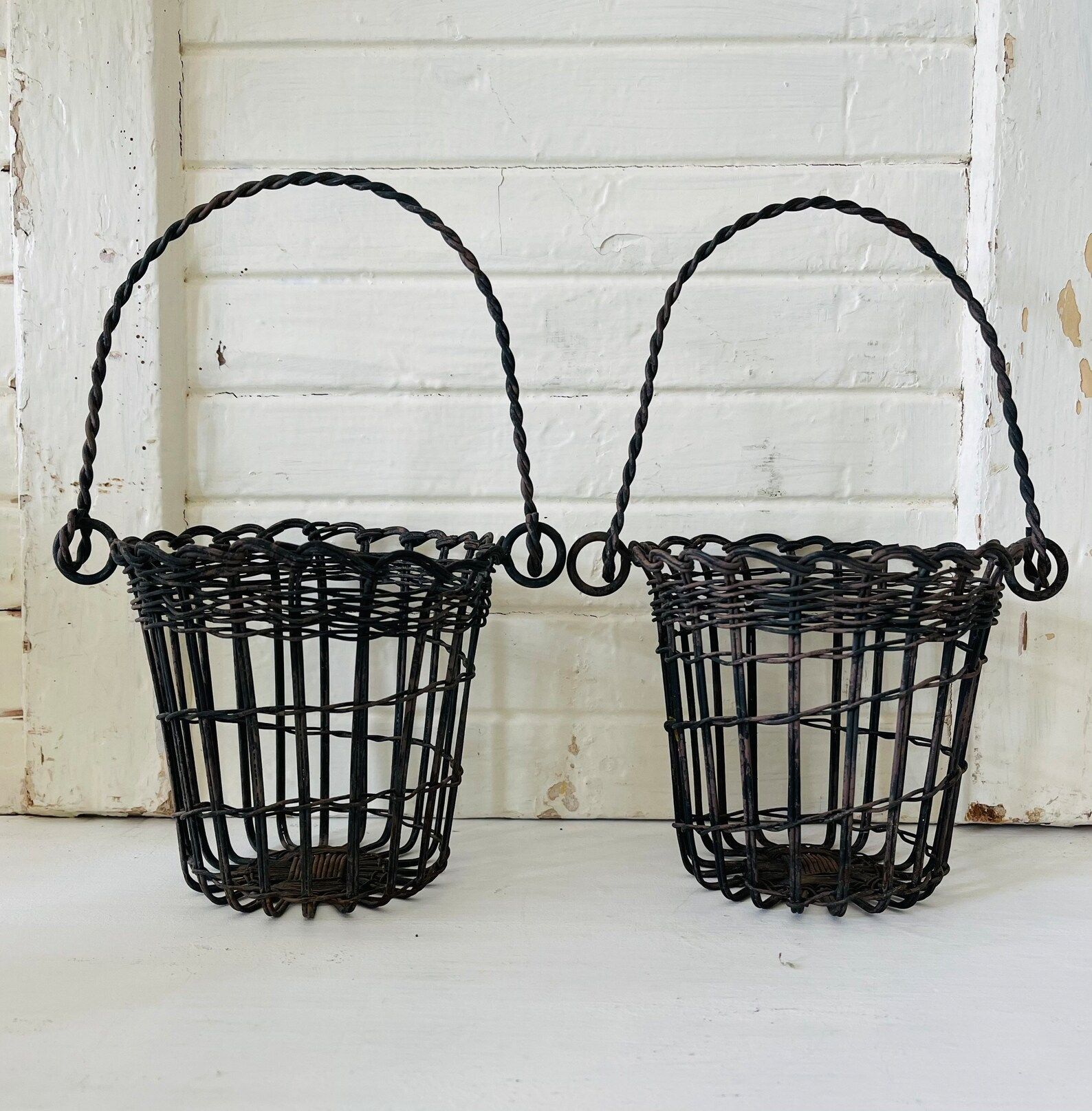 Awesome Pair of Antique Metal Wire Baskets ~ 5” diameter | Etsy (US)