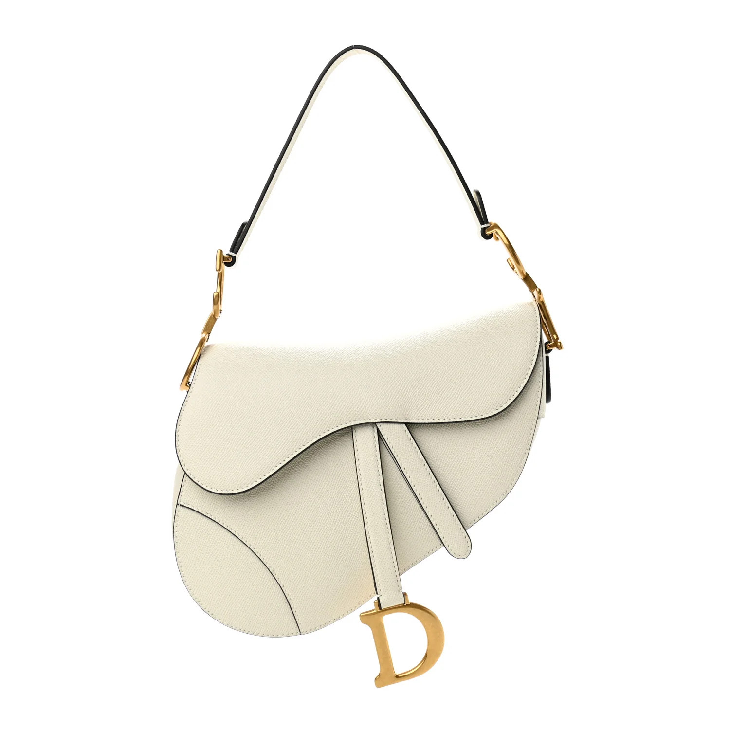 CHRISTIAN DIOR Grained Calfskin Saddle Bag White | FASHIONPHILE | Fashionphile