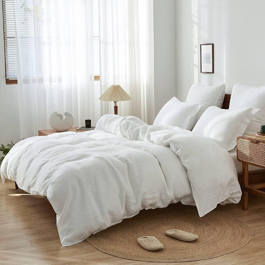 Simple&Opulence 100% Linen Duvet Cover Set, 3 PCS Natural French Flax White Duvet Cover King Size... | Amazon (US)