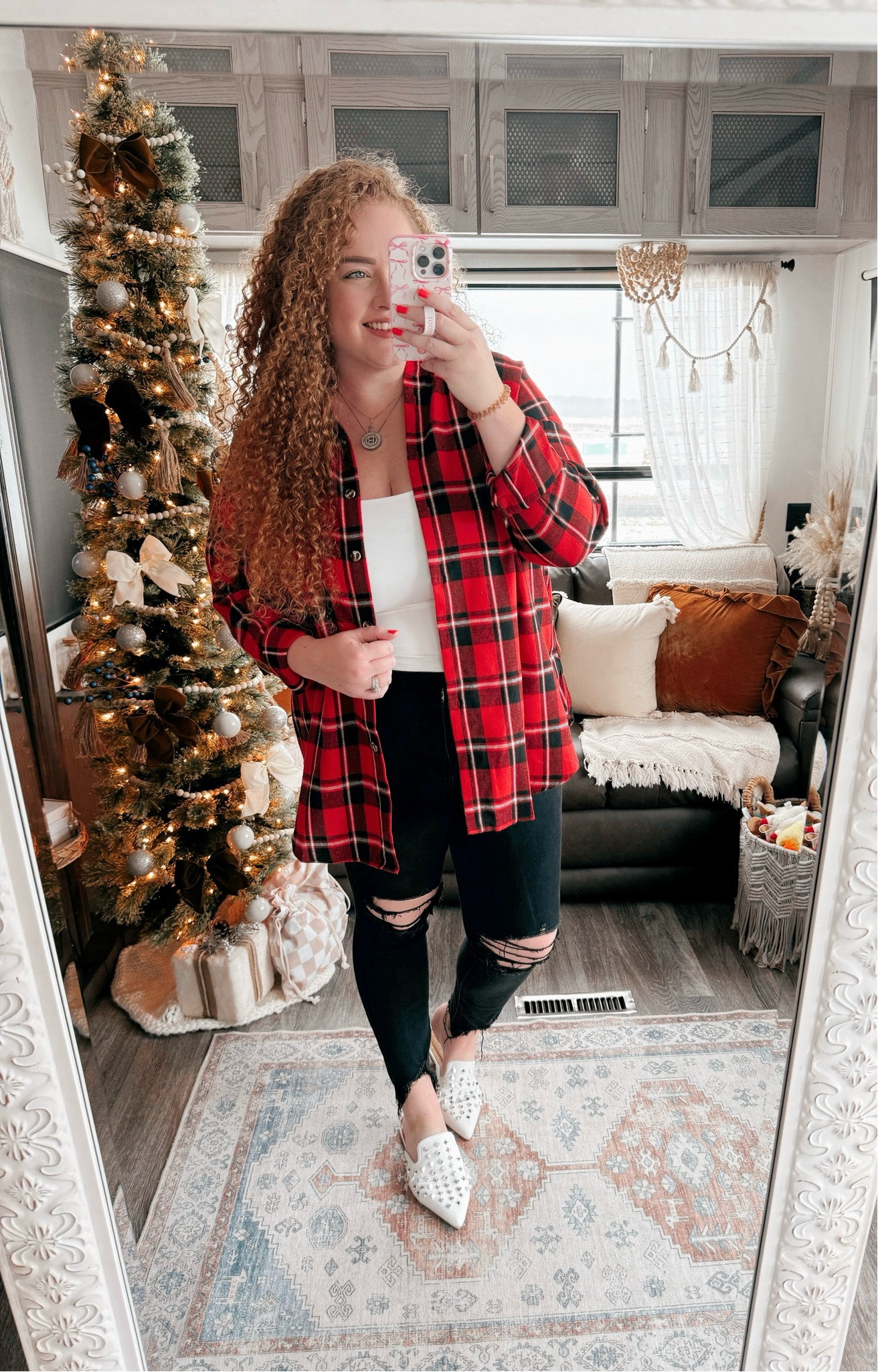 This is a cute outfit for the holidays🎄🎁Amazon button down | plaid button down | Amazon plaid button down | red and black plaid top | holiday outfit | skinny jeans | curvy jeans | black jeans | holiday event outfit | amazon holiday event outfit | amazon fashion | amazon finds | amazon look | amazon outfit | holiday outfit | christmas party look | Christmas party Outfit | christmas finds | holiday party outfit inspo | holiday party inspo | winter 2024 | work Christmas party | casual holiday outfit 

#LTKMidsize #LTKStyleTip #LTKHoliday