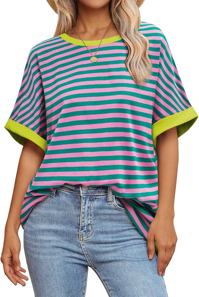 ATHMILE Womens Oversized T Shirts Summer Tops Spring Casual Loose Fit Workout Short Sleeve 2025 B... | Amazon (US)