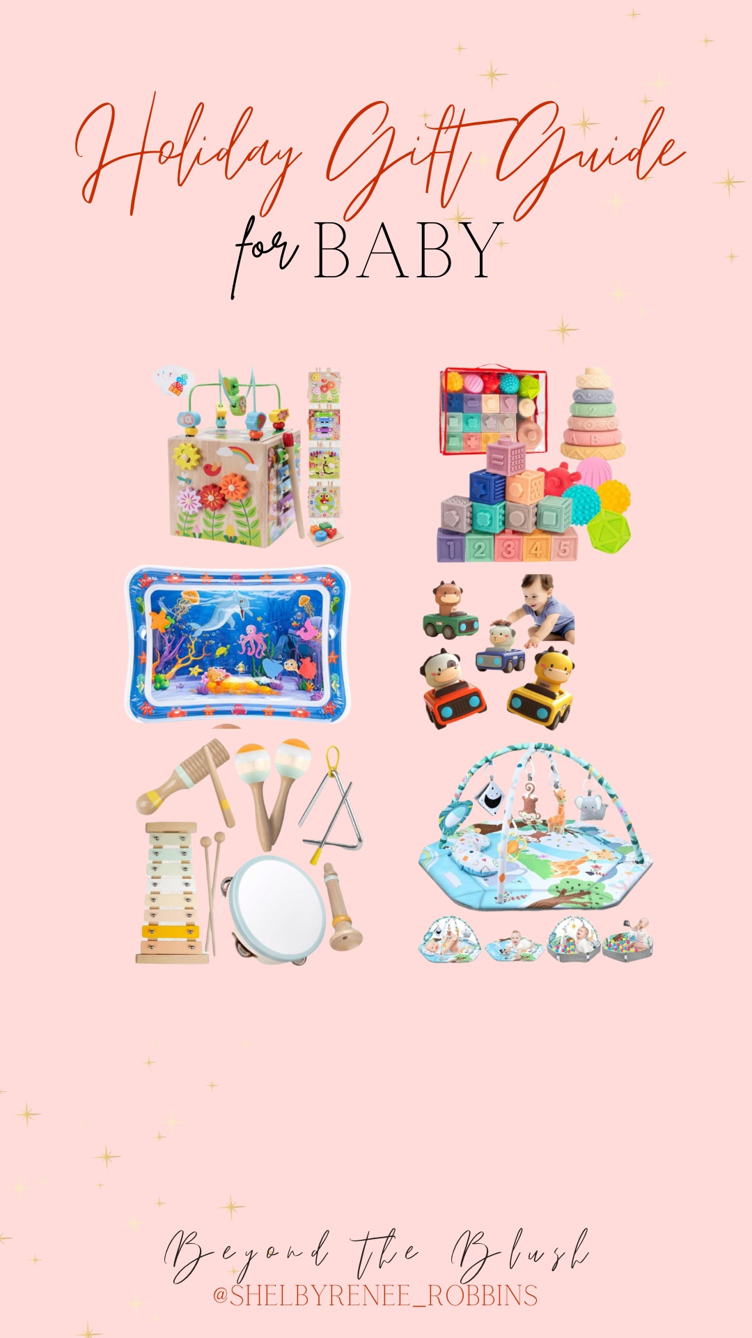 Gifts for Baby, tummy time mat, baby instruments, play mat, montessori toys, stacking blocks, farm animal toys, busy toys, 

#LTKGiftGuide #LTKHoliday #LTKBaby