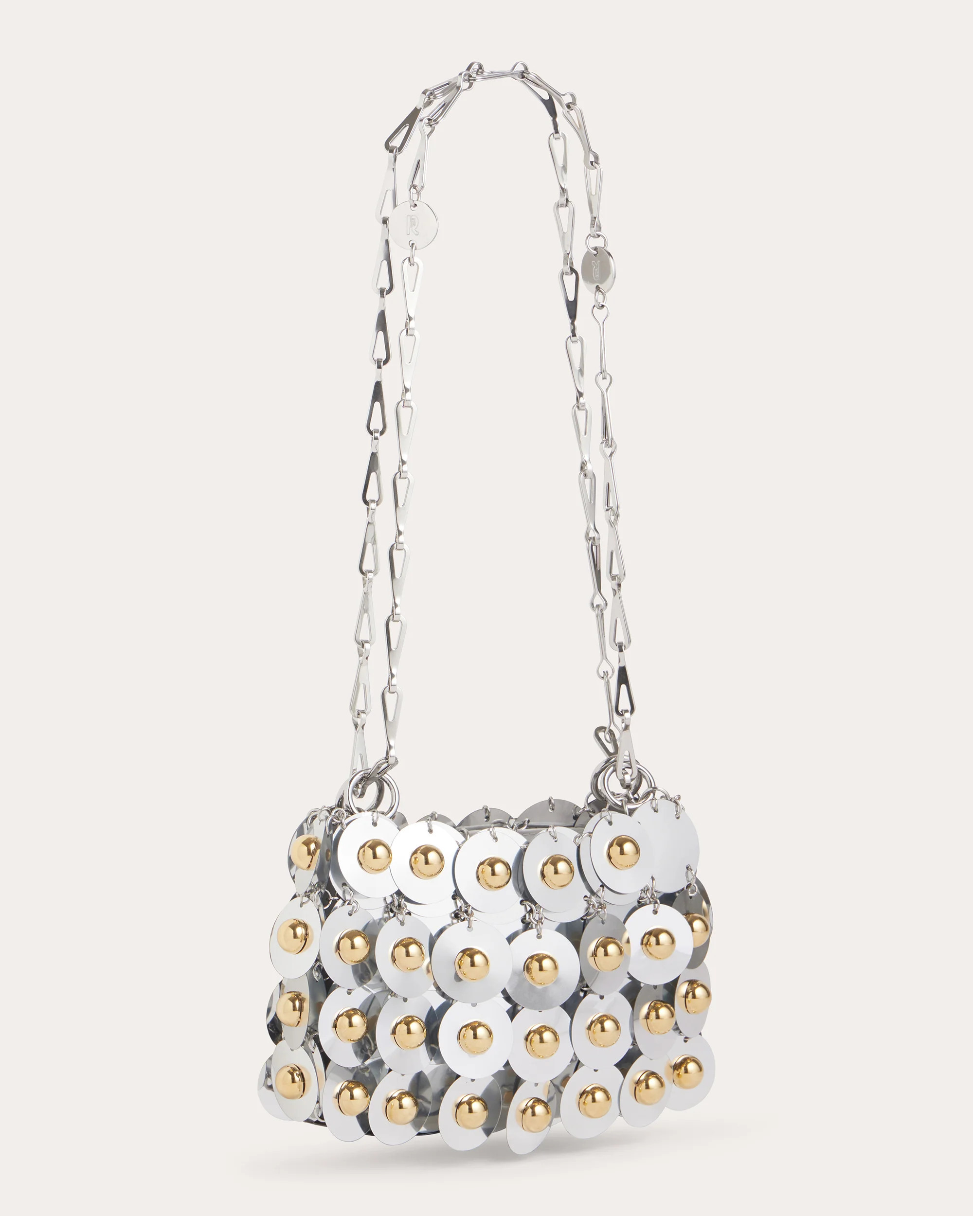 Rabanne Women's Sparkle Studded Paillette Shoulder Bag in Silver/gold Polyester | Olivela