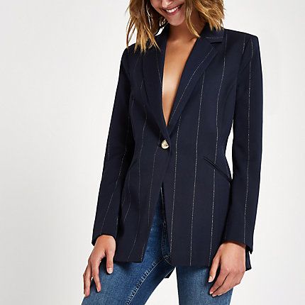 Womens Navy stripe fitted twist back blazer | River Island (UK & IE)