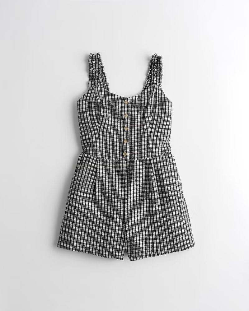 Button-Front Linen-Blend Romper | Hollister (US)