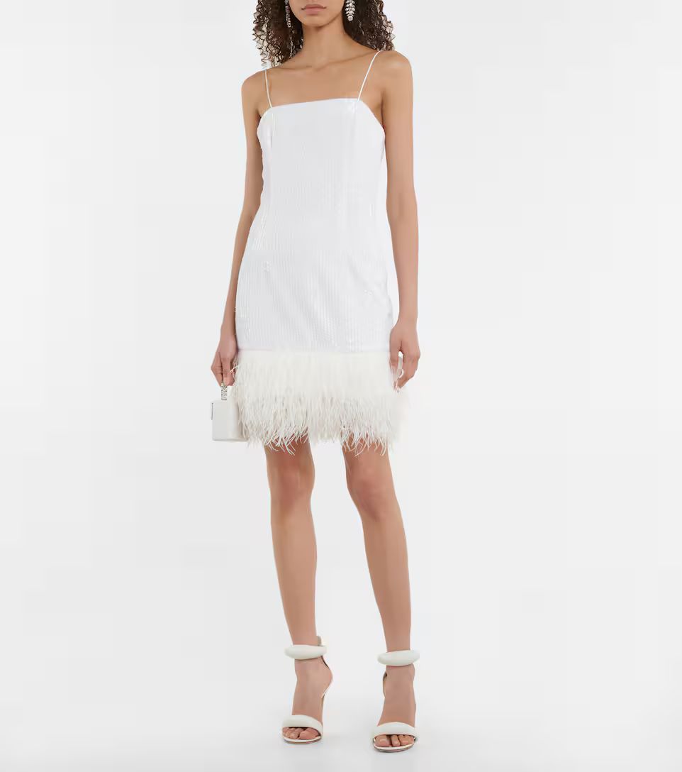 Bridal Silvie feather-trimmed sequined minidress | Mytheresa (INTL)