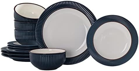 Bico Helios Blue Stoneware 12 pieces Dinnerware Set, Inclusive of Dinner Plates, Salad Plates and Ce | Amazon (US)