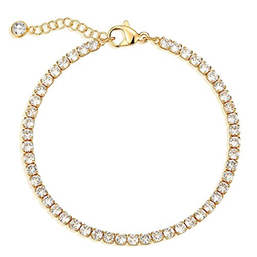 MEVECCO Bracelet for Women Gold Tennis Chain Round Zirconia Cut Faux Diamond 14K Gold Plated Dainty Simple Jewelry | Amazon (US)