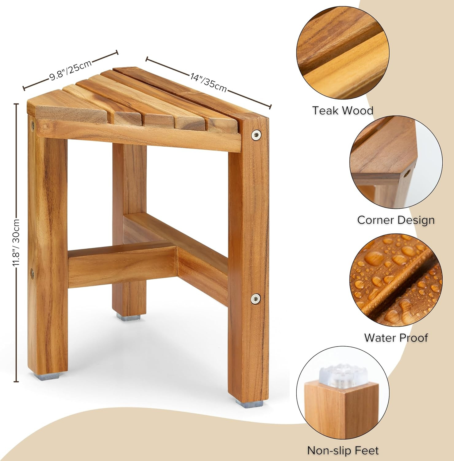 PERFNIQUE Teak Shower Stool, Teak Shower Bench, 12'' Shower Stool for Shaving Legs, Spa Foot Rest... | Amazon (US)