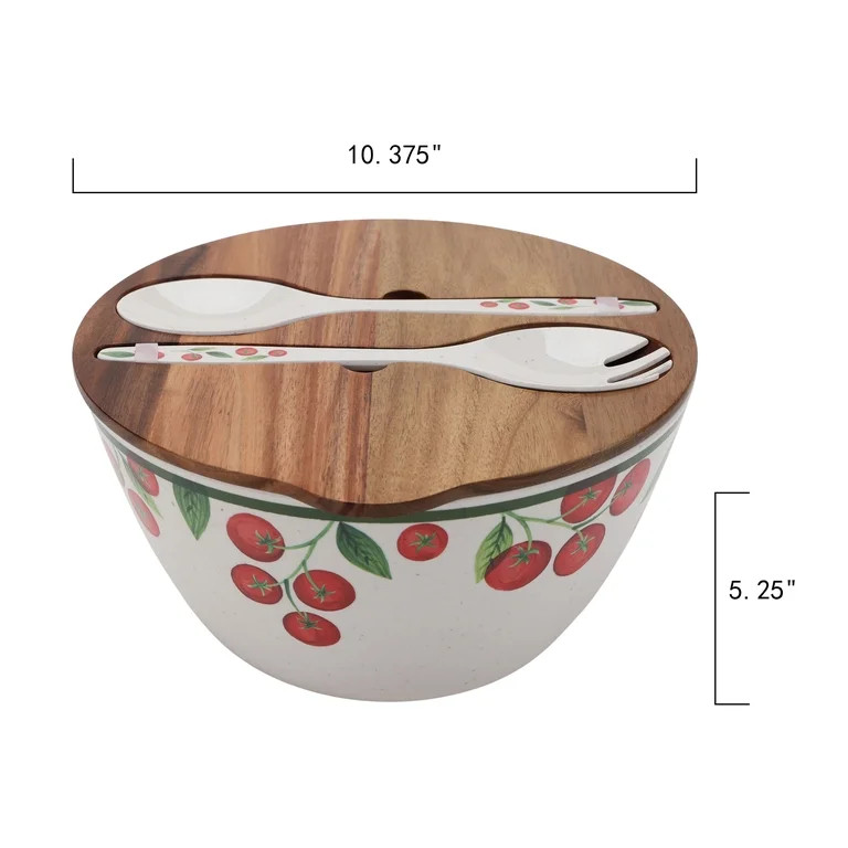 Better Homes and Gardens Bamboo Melamine Tomato Salad Bowl with Acacia Wood Lid and Utensil Set | Walmart (US)