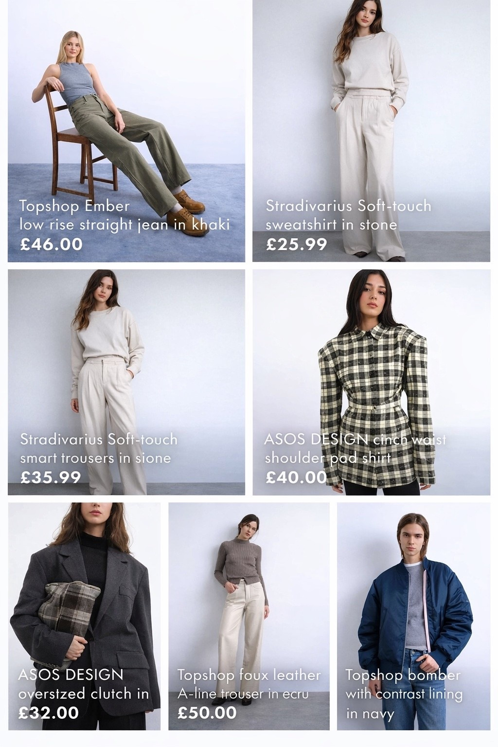 ASOS order topshop Stradivarius check shirt bomber clutch bag 
