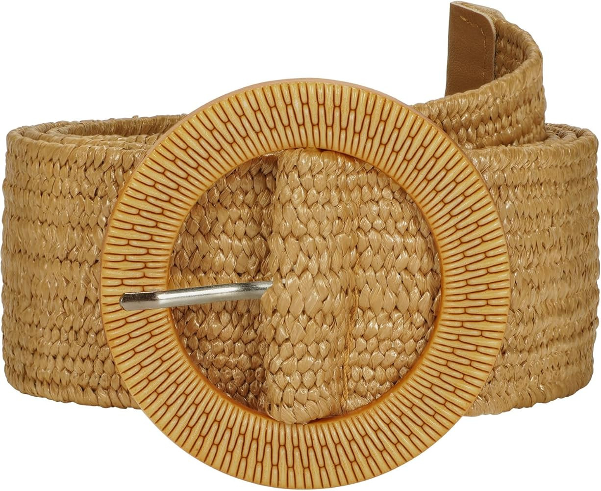 SUOSDEY Straw Woven stretchy Waist Belt for Women Dresses,Wide Boho Braided Elastic Belt with Rou... | Amazon (US)