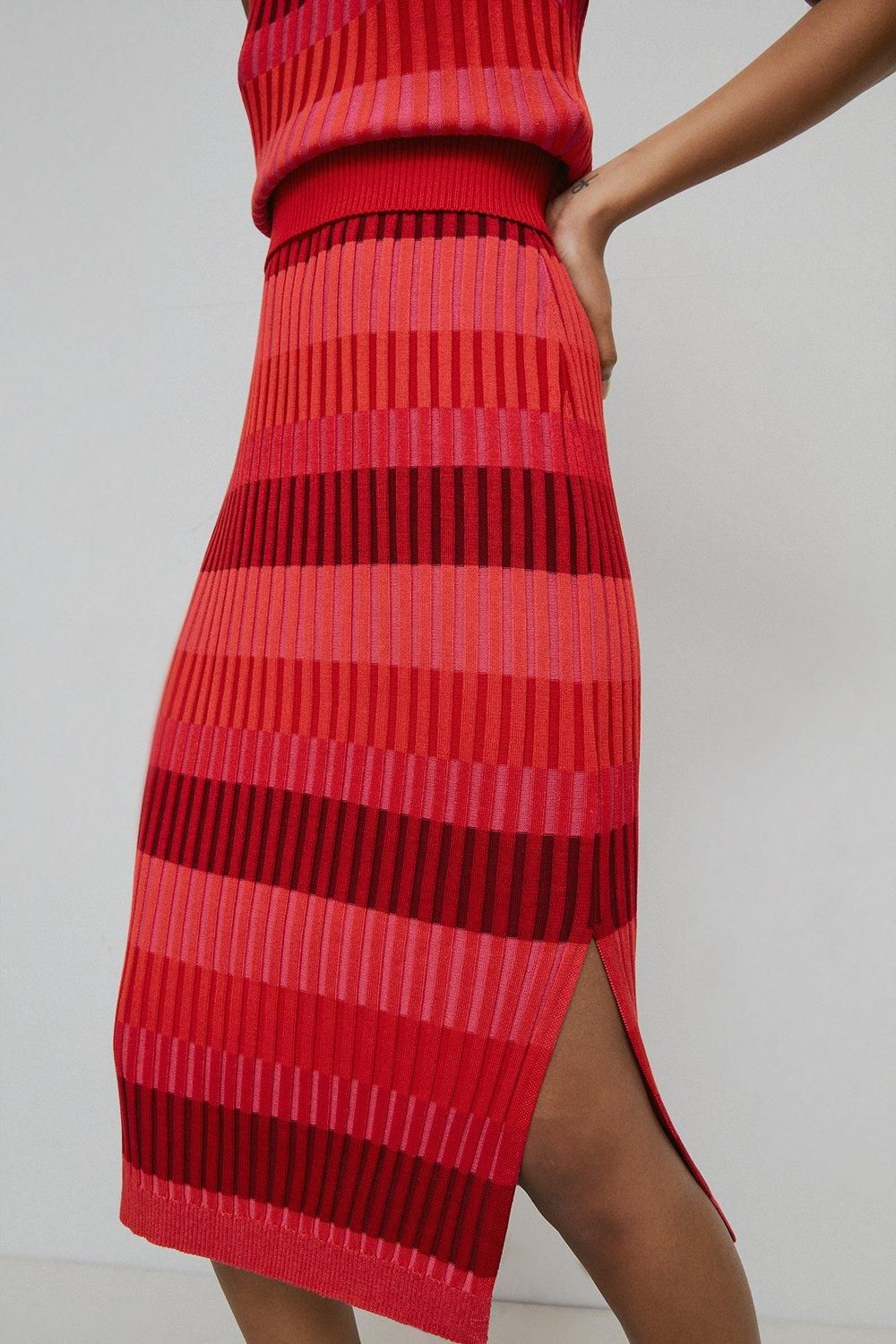 Colour Block Plated Rib Knit Skirt | Warehouse UK & IE