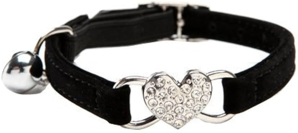 CHUKCHI Heart Bling Cat Collar with Safety Belt and Bell 8-11 Inches (Black) | Amazon (US)