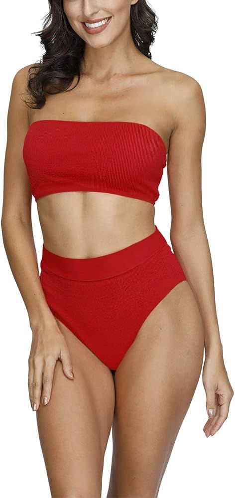 Women's Removable Strap Wrap Pad Cheeky High Waist Bikini Set Swimsuit | Amazon (US)