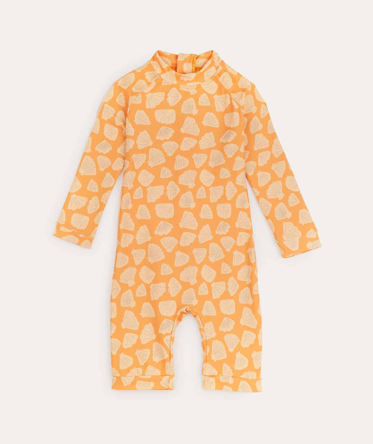 Long Sleeve Sunsuit: Apricot Shell | KIDLY