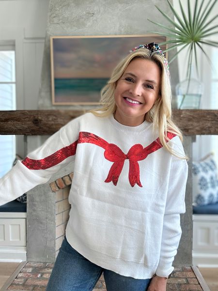 The best present of all- me! Ha! Loving this sequin bow sweater. Wearing size small. Use code FANCY15 for 15% off  

#LTKstyletip #LTKHoliday #LTKSeasonal