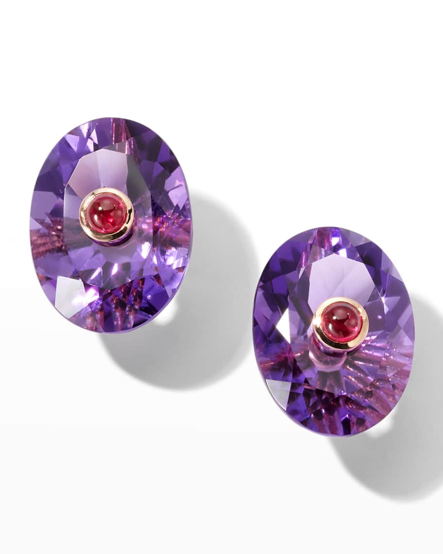 Prince Dimitri Jewelry 18K Rose Gold 2 Oval Amethyst and 2 Cabochon Ruby Earrings | Neiman Marcus