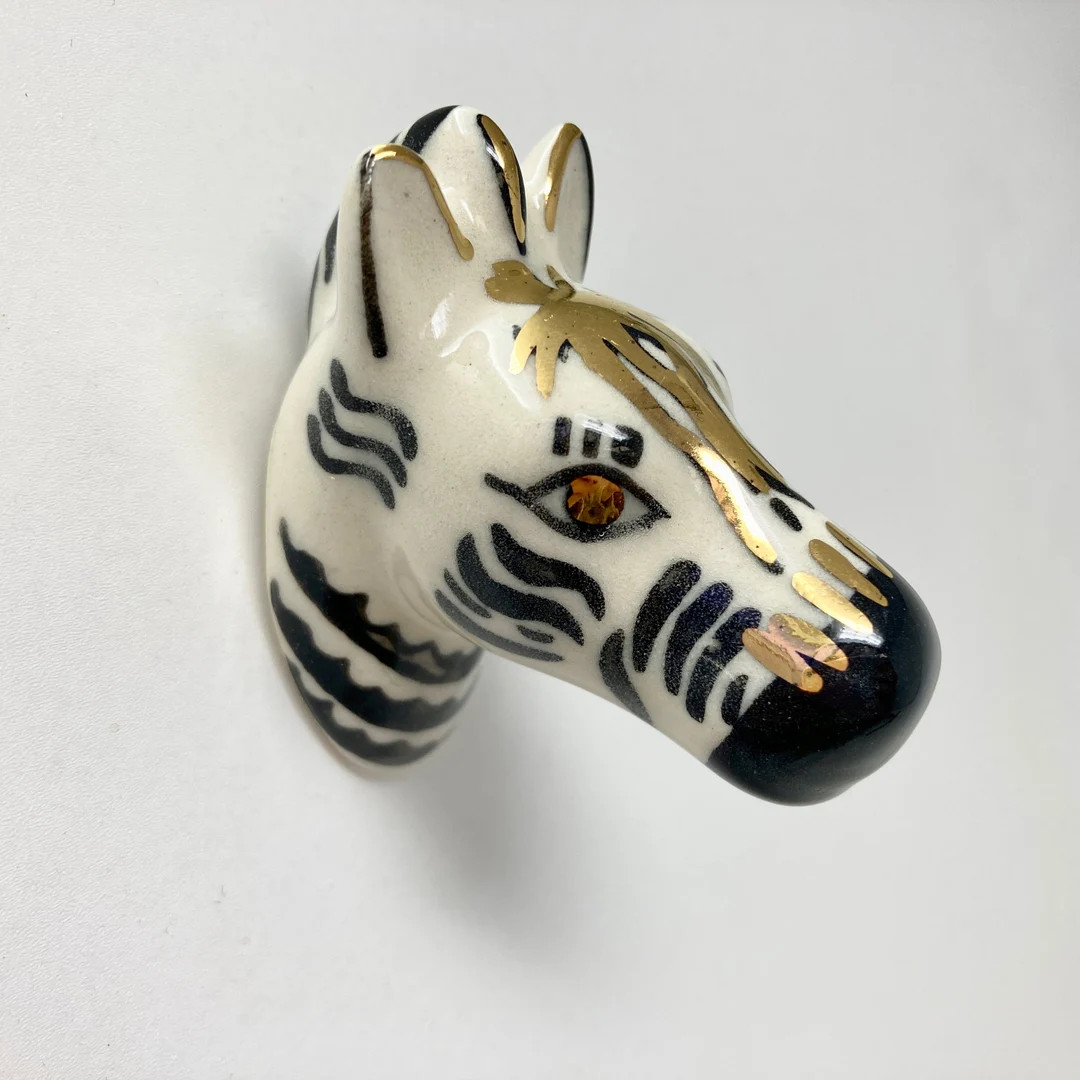 Ceramic ZEBRA Knob with Gold and Black Detail - Handle Kitchen Cupboard Home | Etsy (US)