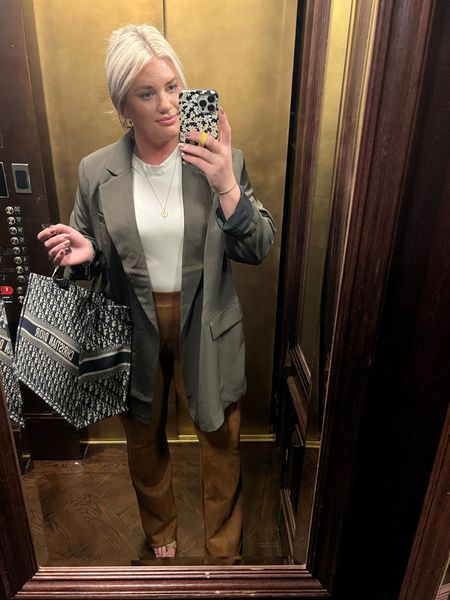 Looooved this look! Oversized blazer, I sized up to an xxl, not necessary! I did an xl in bodysuit and xl in flare pants. 

#LTKunder100 #LTKSeasonal #LTKstyletip