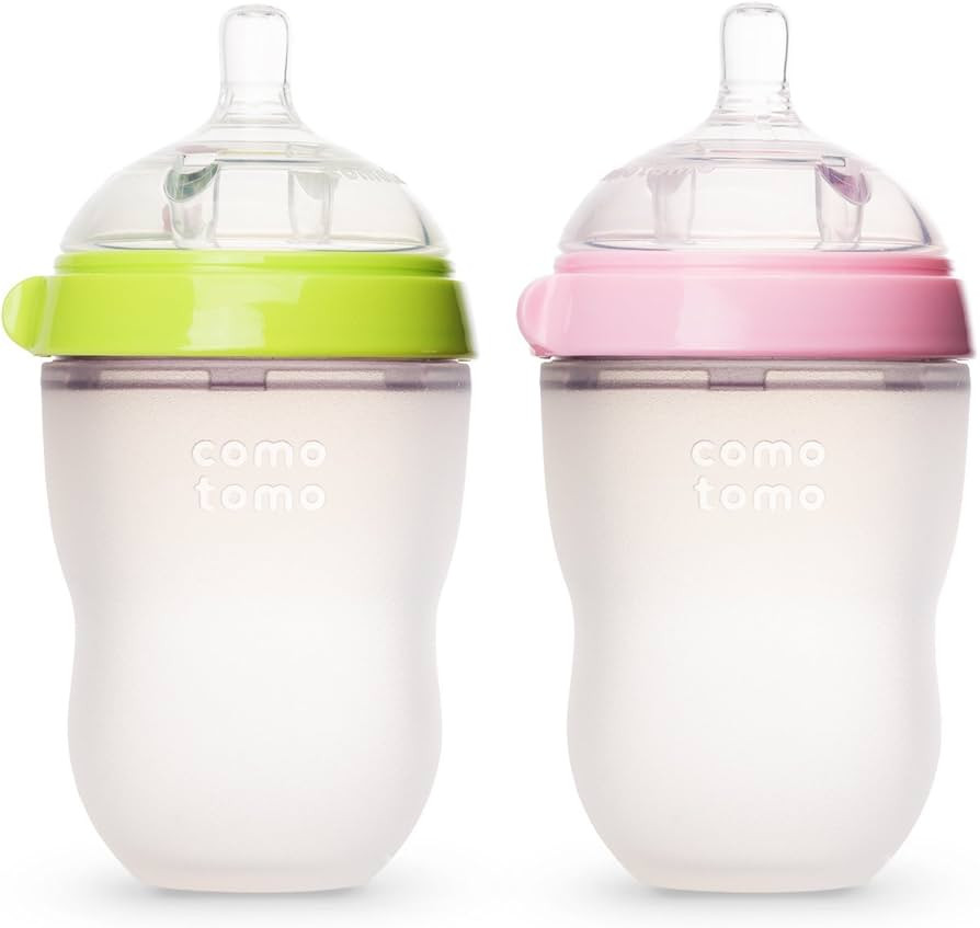 Comotomo Natural Feel Baby Bottles, Green & Pink, 250ml (8 oz) | Amazon (US)