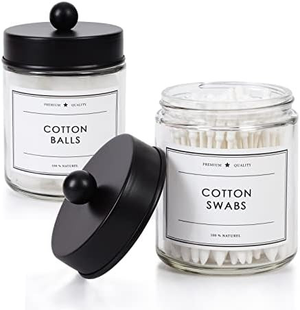 KUSVADO 2-Pack Bathroom Apothecary Storage Jars, Vanity Countertop Canister, Glass Jars Q-tip Hol... | Amazon (US)
