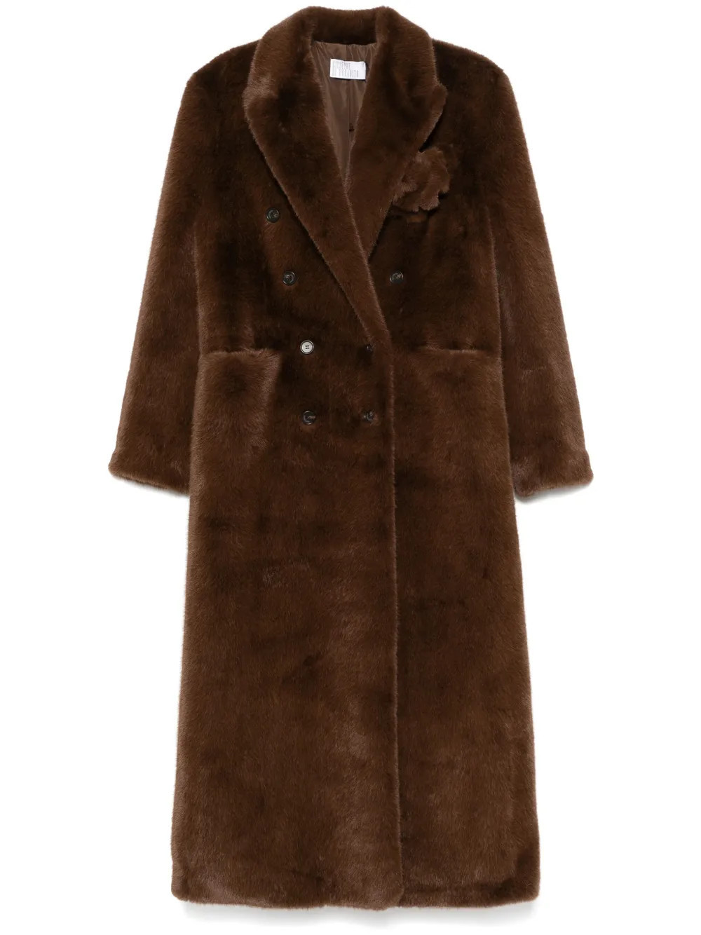 Giuseppe Di Morabito faux-fur floral-brooch coat - Brown | Farfetch Global