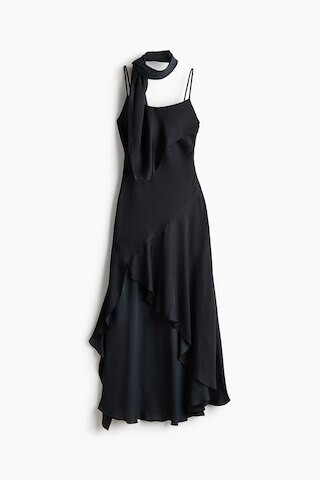 H & M - Scarf-Detail Satin Dress - Black | H&M (US + CA)