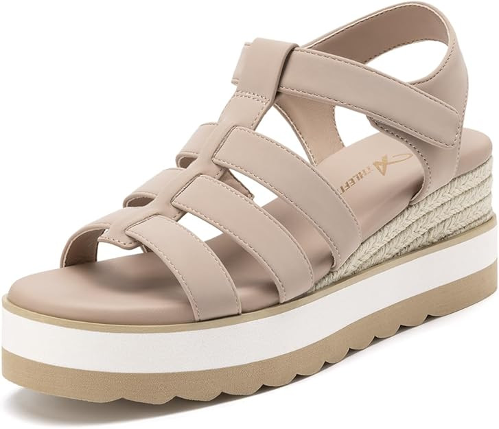 Athlefit Espadrille Low Wedge Sandals for Women Comfortable Casual Open Toe Platform Sandals for ... | Amazon (US)