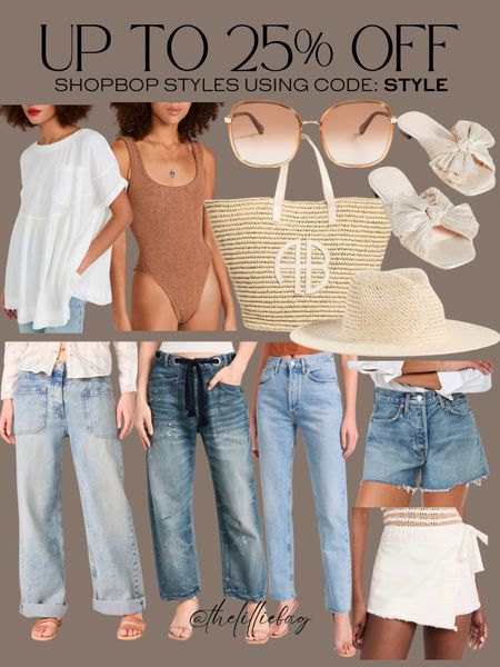 Up to 25% off ShopBop styles using code: STYLE! 

Includes designer brands, free people, agolde and more! 

Spring outfit. Tote bag. Jeans. Denim. 

#LTKSeasonal #LTKstyletip #LTKsalealert