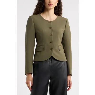 Nordstrom Curved Hem Collarless Jacket in Olive Sarma at Nordstrom, Size X-Small | Nordstrom
