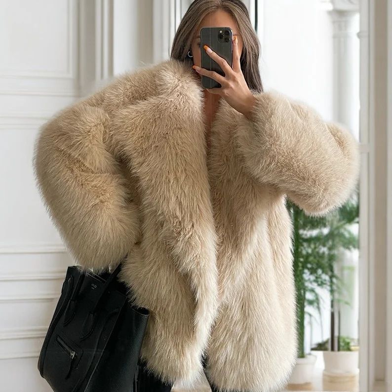 Fashion Khaki Medium Length Fashion Trench Gift Coat, Women's Faux Fox Fur Coat,2023 Fur Coat, Fa... | Etsy (US)
