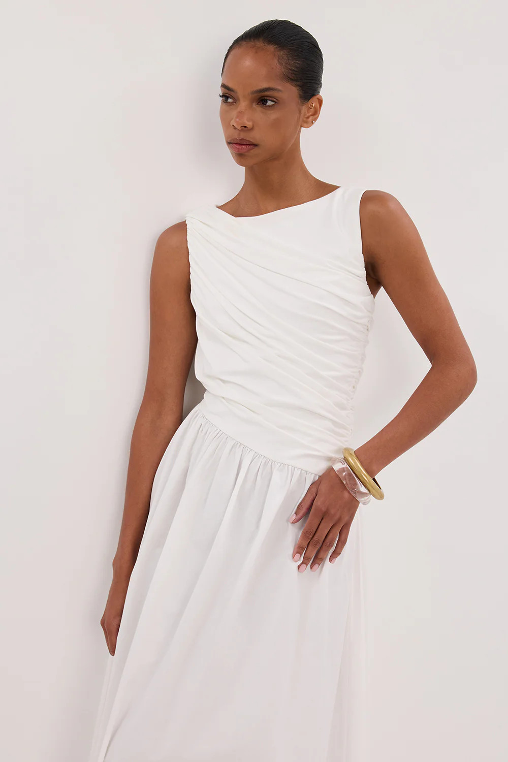 ALEXANDRA WHITE HYBRID MIDI DRESS | DISSH