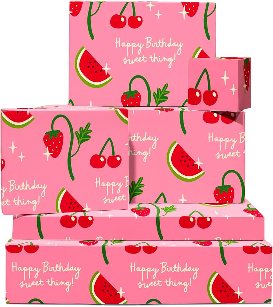 CENTRAL 23 Pink Wrapping Paper - Strawberry Cherry Watermelon Print - 6 Sheets Of Gift Wrap - Hap... | Amazon (US)