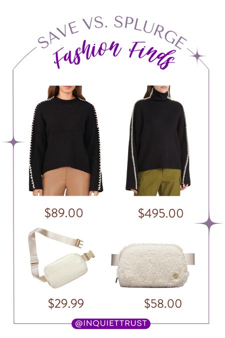 Save vs. Splurge! Recos for affordable and cozy sweaters and cute belt bags!
#lookforless #easyoutfit #travellook #giftsforher

#LTKSeasonal #LTKstyletip #LTKitbag