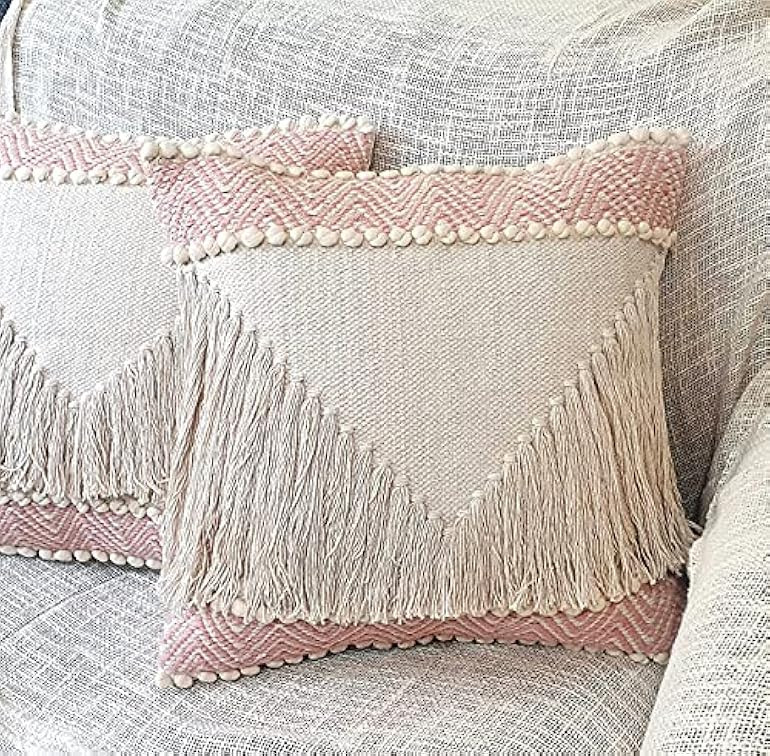 Heavenera Pack of 2 20X20 inch Decorative Throw Blush Pink Pillows Premium Cotton Boho Pillow Boh... | Amazon (US)