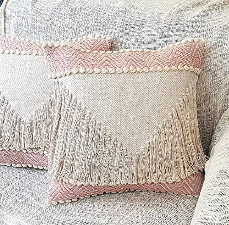 Heavenera Pack of 2 20X20 inch Decorative Throw Blush Pink Pillows Premium Cotton Boho Pillow Boh... | Amazon (US)