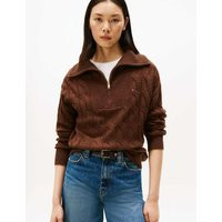 Tommy Hilfiger Pure Wool Cable Knit Half Zip Jumper Brown | Marks & Spencer (UK)