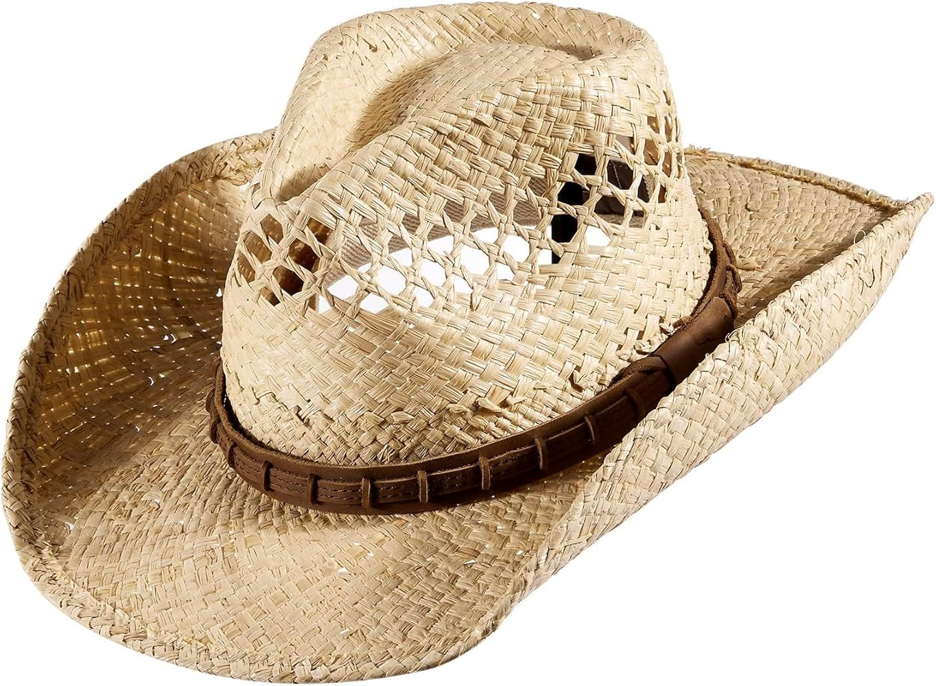 Straw Cowboy Hat Western Hats for Women Cowgirl Sun Beach Hat Summer Outback Shapeable Wide Brim | Amazon (US)