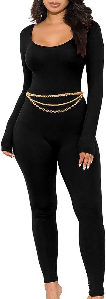 GOKATOSAU Women's Sexy Long Sleeve Bodycon Solid Outfits Club Rompers Jumpsuits | Amazon (US)