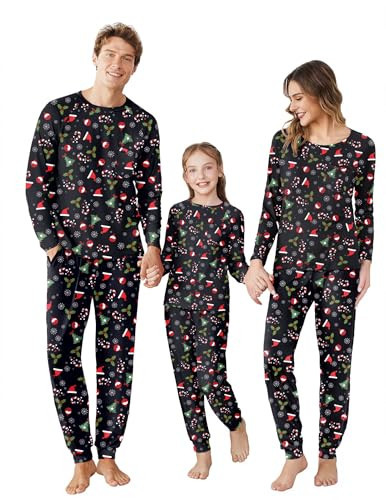 Ekouaer Christmas Family Matching Pajamas Long Sleeve Pj Set Festival Party Sleepwear 2 piece Lounge Set(Christmas Hat,L) | Amazon (US)