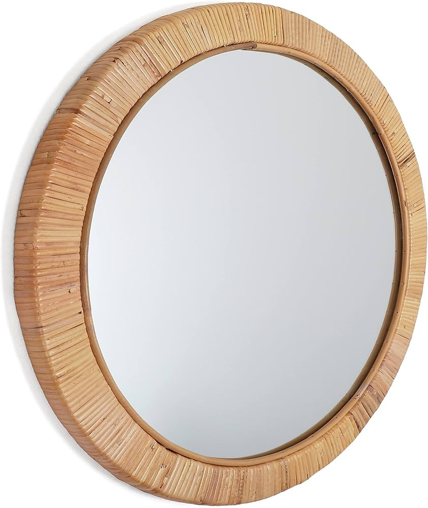 Rutledge & King Round Rattan Mirror - Boho Decorative Wall Mirror - 22" Dia. | Amazon (US)