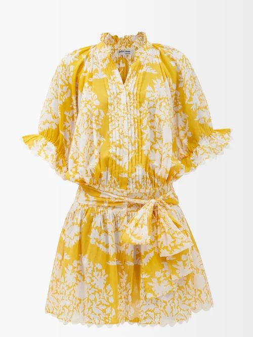 Juliet Dunn - Tie-waist Block-print Cotton Dress - Womens - Yellow | Matches (US)