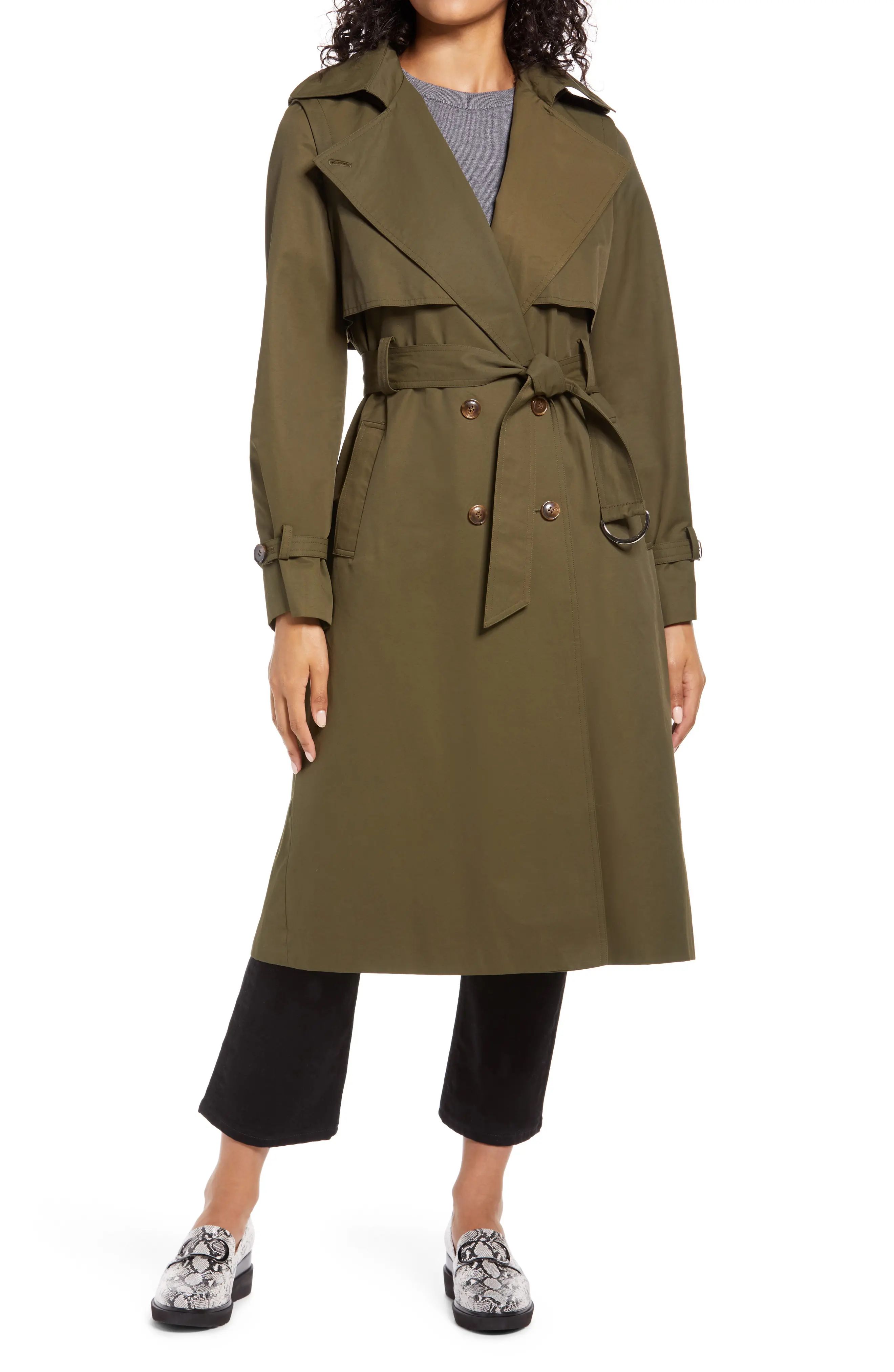 Women's Halogen City Trench Coat, Size Medium - Green | Nordstrom