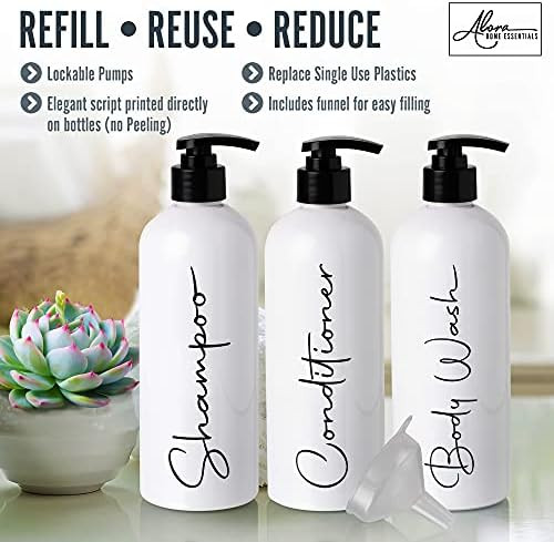 Alora Reusable Shampoo and Conditioner Bottles - Set of 3 - Permanent Stylish Labels - 16oz Pump Bot | Amazon (CA)