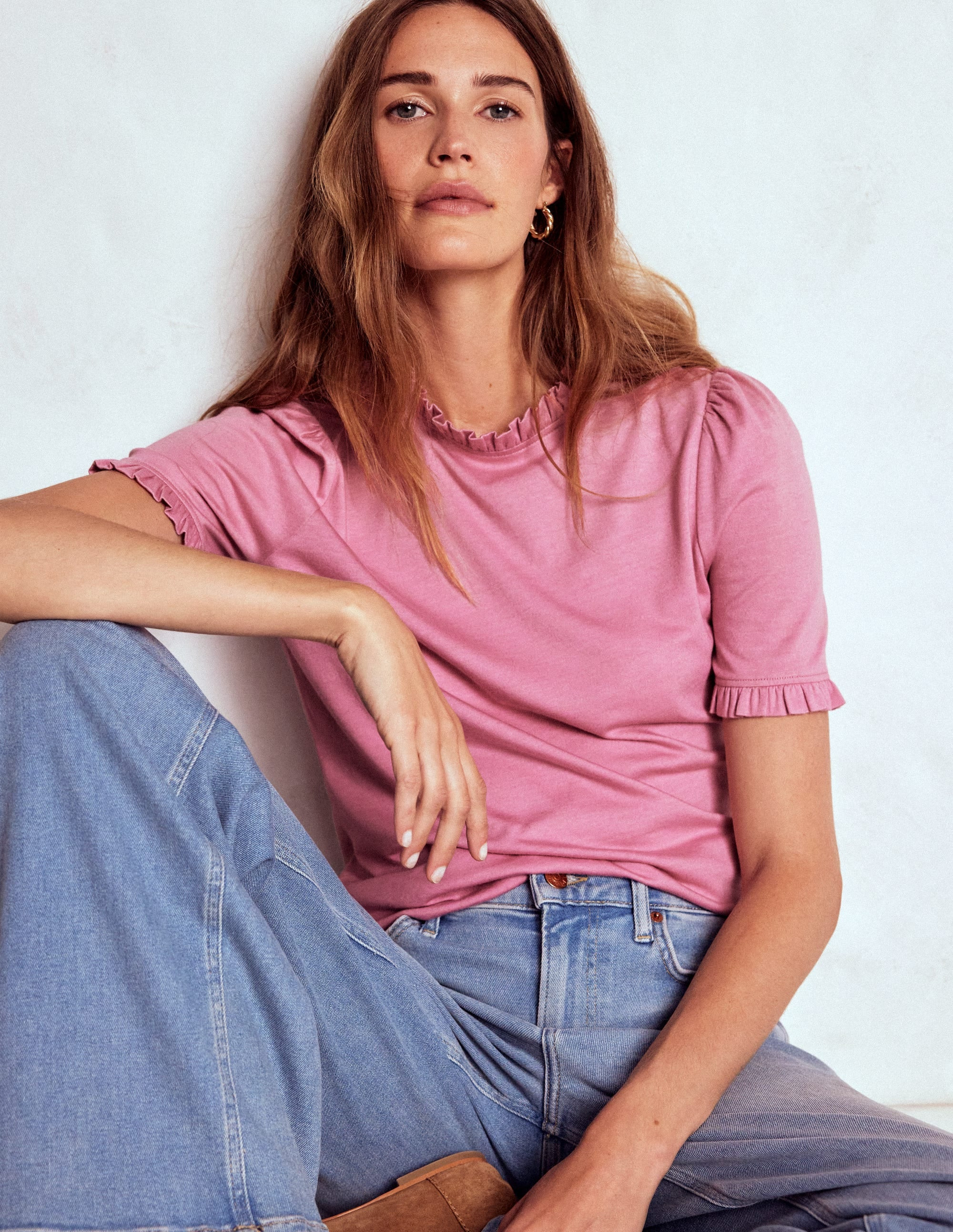 Supersoft Frill Detail T-shirt-Formica Pink | Boden (US)