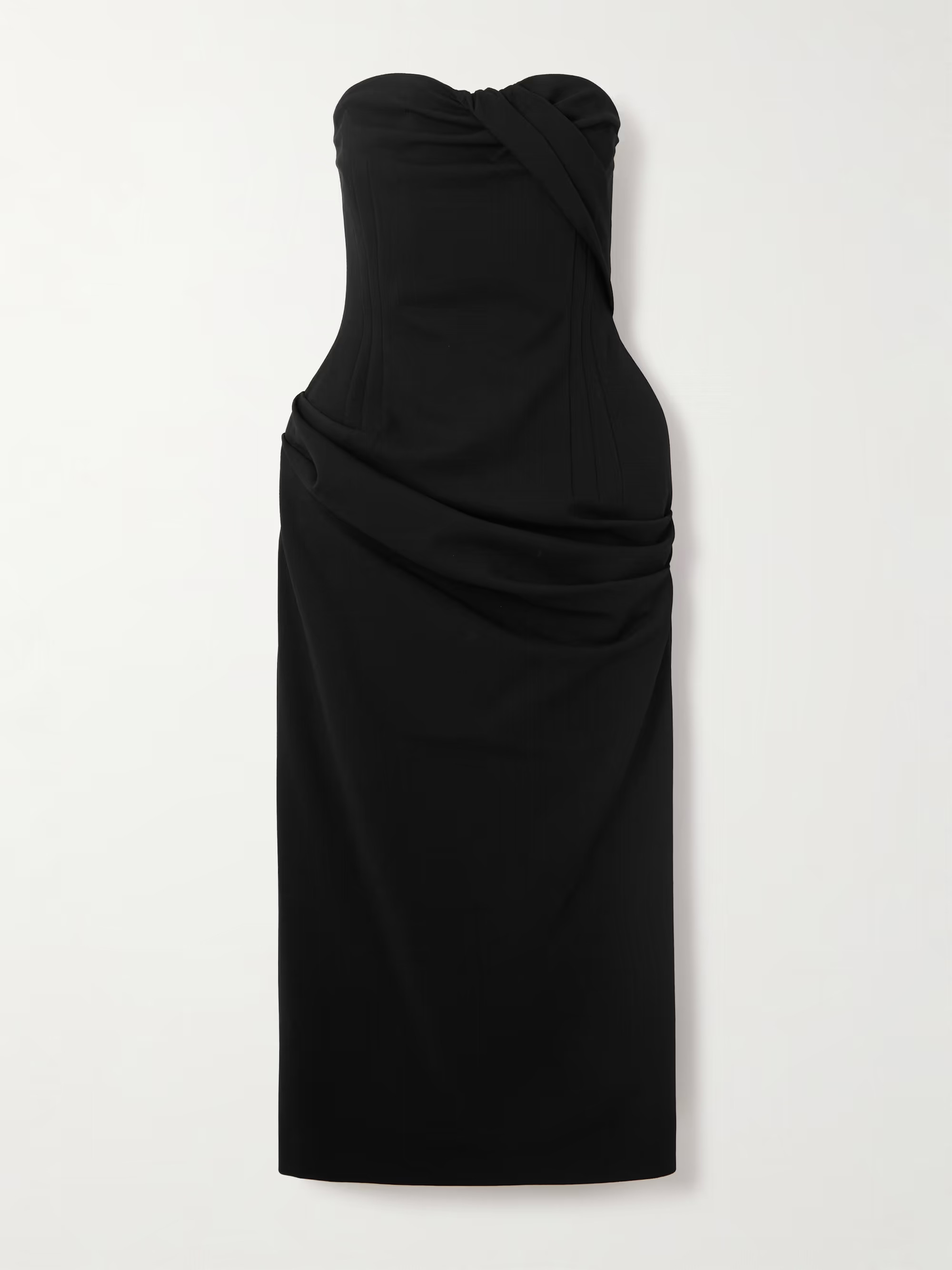 Strapless gathered cady midi dress | NET-A-PORTER (UK & EU)