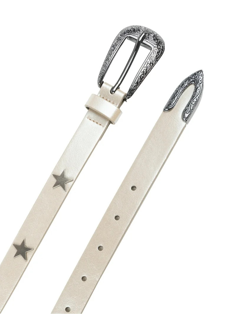 No Boundaries Women's 2PC Western Buckel Stars Belt, Ivory | Walmart (US)