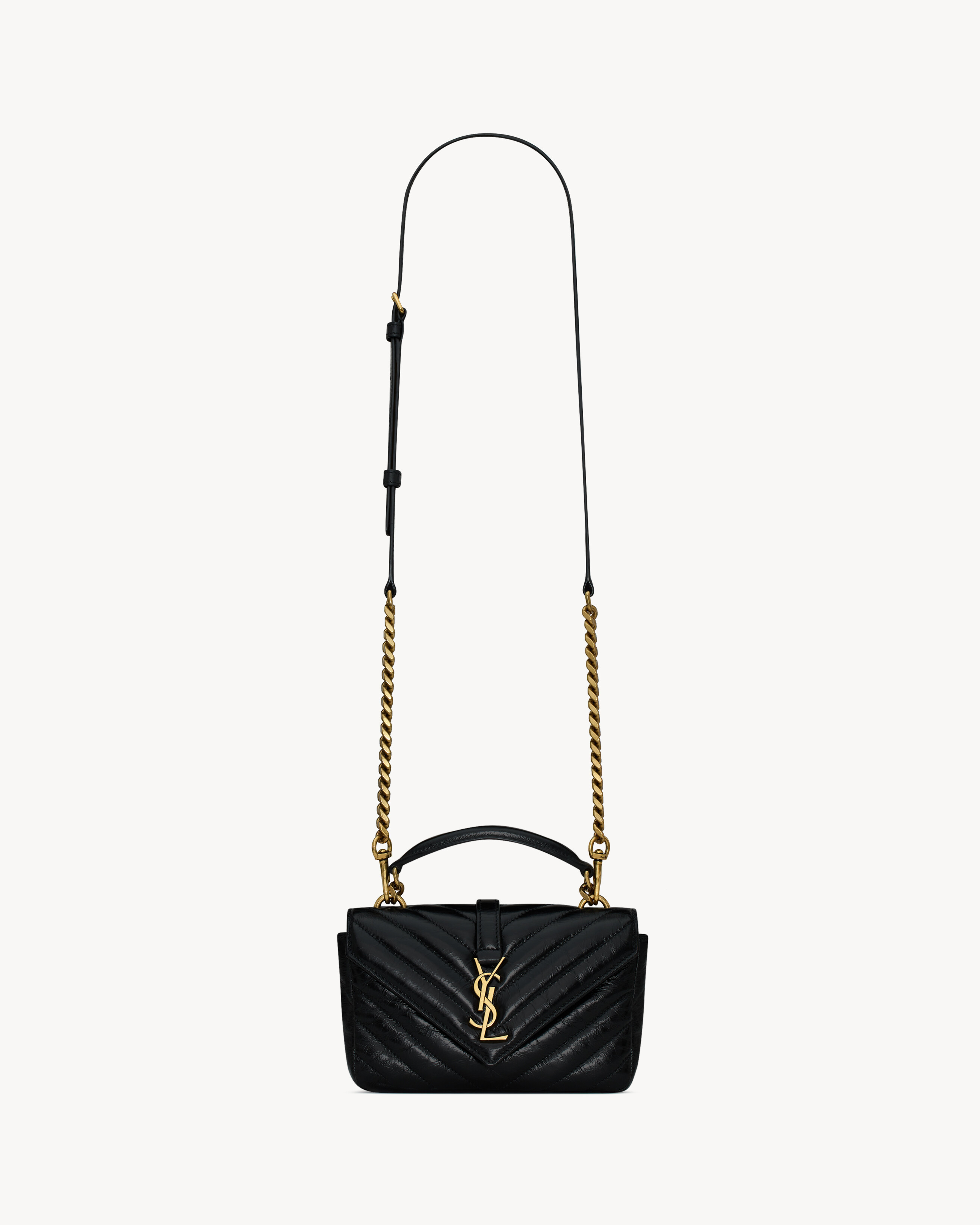 Saint Laurent College Mini Chain Bag In Shiny Crackled Leather - Black - Women - One Size | Saint Laurent Inc. (Global)